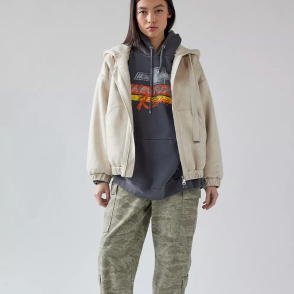 UO Zip-Up Hoodie Jacket Beige - Picture 2 of 4